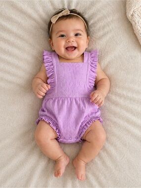 Cat & Jack Lilac Ruffle Cotton Baby Romper 3-6m